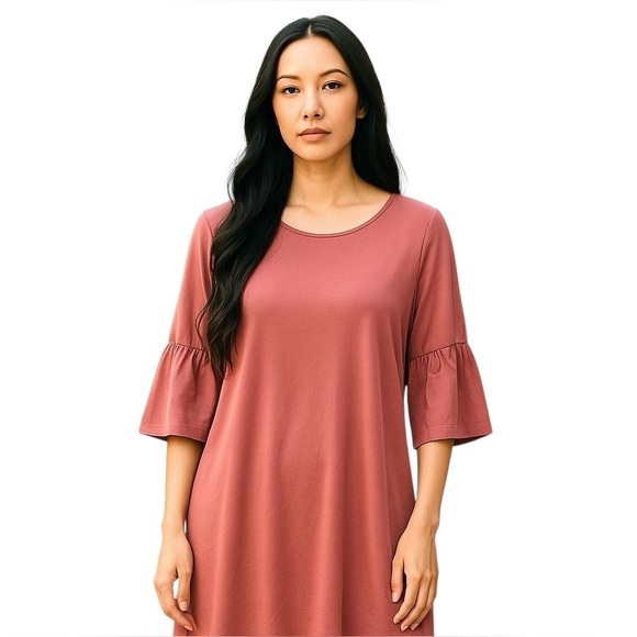 Marina Luna Dresses & Skirts - Marina Luna Shift Dress Women Large Jersey Knit‎ 3/4 Sleeves Plum Casual